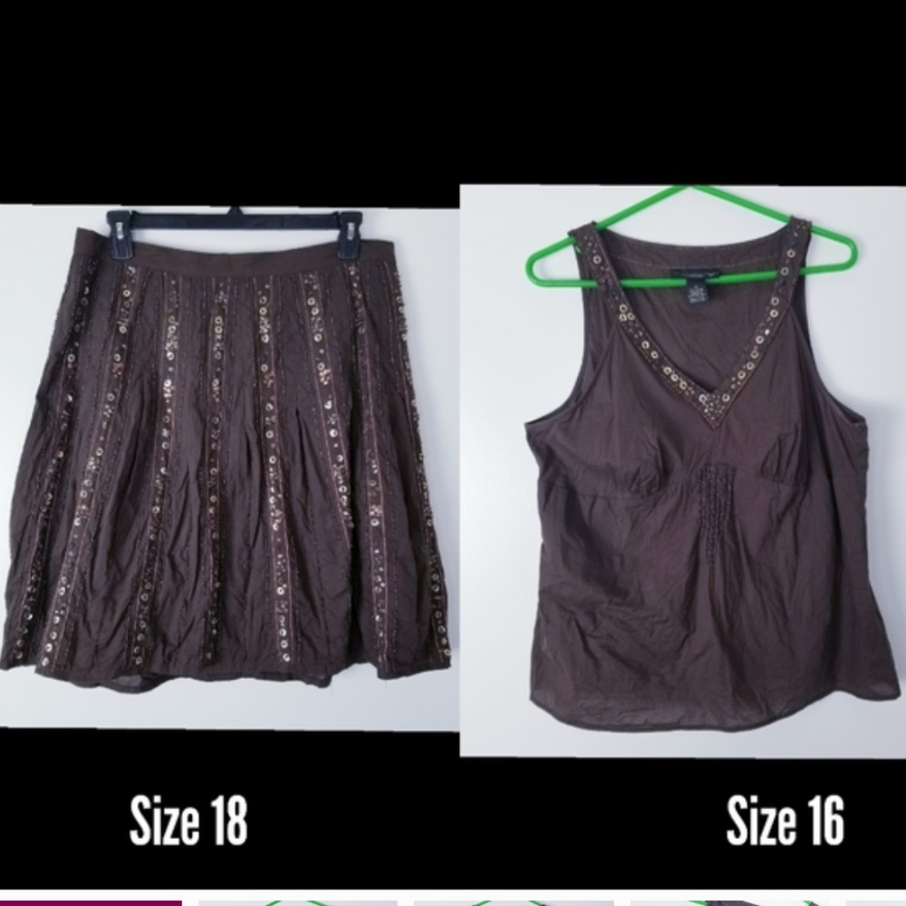Brown Embellished Sequin Skirt and Tanktop Set